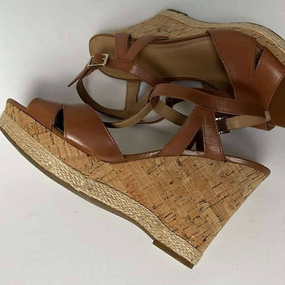 FRANCO SARTO Seema Women's Sz 9 M Tan Leather T-Strap Cork sandals Heels Shoe - Picture 10 of 11